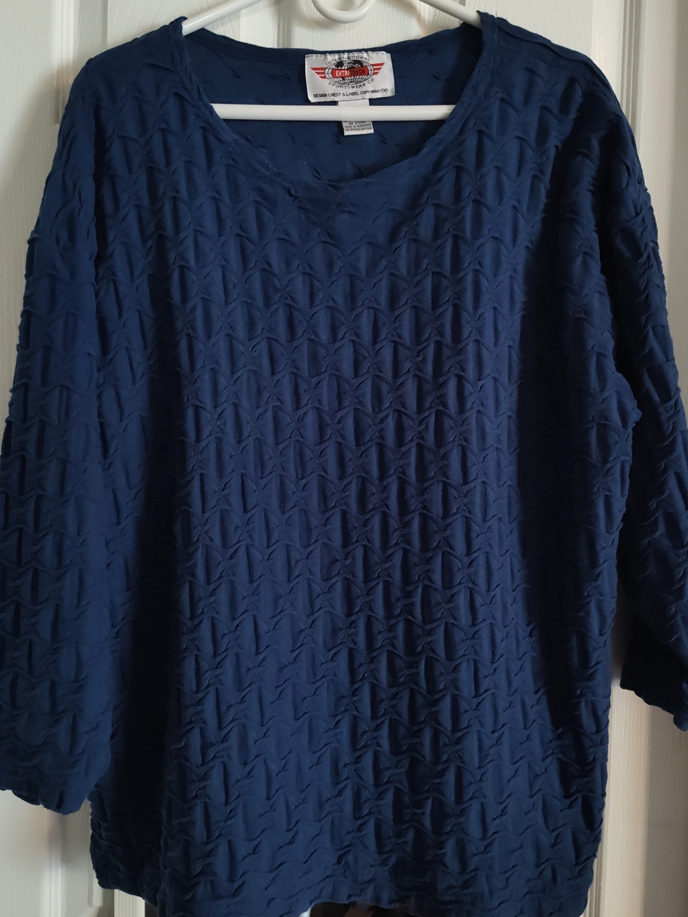 Extra Touch Navy Textured Crew Neck Sweater